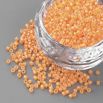Baking Painted Glass Bugle Beads, Matte Style, Orange, 1~2x1.5~2mm, Hole: 0.5mm, about 100g/bag, about 5000pcs/bag