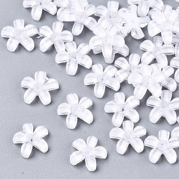 Epoxy Resin Cabochons, with Glitter Powder, Pearlized, Faceted, 5-Petal Flower, White, 6.5x7x1.5mm