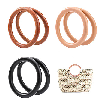 6Pcs 3 Colors Wooden Bag Handles, Bag Replacement Accessories, Round Ring, Mixed Color, 10.6~10.7x1.2cm, Inner Diameter: 8.1~8.2cm, 2pcs/color