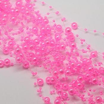 Acrylic Imitation Pearl Beaded Trim Garland Strand, Great for Door Curtain and Wedding Decoration DIY Material, Pearl Pink, 3mm & 8mm, about 30m/roll
