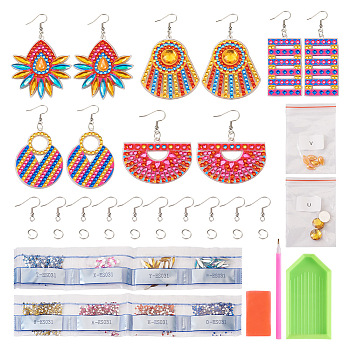 DIY Diamond Painting Geometric Acrylic Earring Kit, with Resin Rhinestones, Diamond Sticky Pen, Tray Plate, Glue Clay, Earring Hook, Jump Ring, Mixed Color