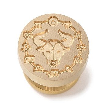 Golden Plated Round Shaped Wax Seal Brass Stamp Head, for Wax Seal Stamp, Constellation, Taurus, 15x14mm, Hole: 7mm