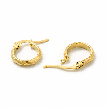 201 Stainless Steel Grooved Hoop Earrings with 304 Stainless Steel Pin for Women, Golden, 29x31x3mm, Pin: 0.6x1mm