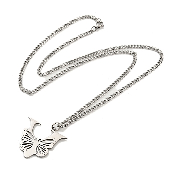 201 Stainless Steel Necklace, Letter V, 23.74 inch(60.3cm) p: 32x33.5x1.3mm