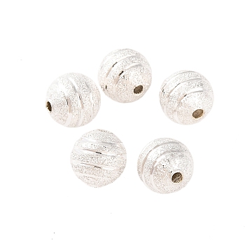 Rack Plating Brass Beads, Long-Lasting Plated, Lead Free & Cadmium Free, Textured with Round, Silver, 6mm, Hole: 1.4mm