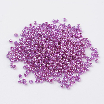Glass Seed Beads, Dyed Colors, Round, Magenta, Size: about 2mm in diameter, hole:1mm