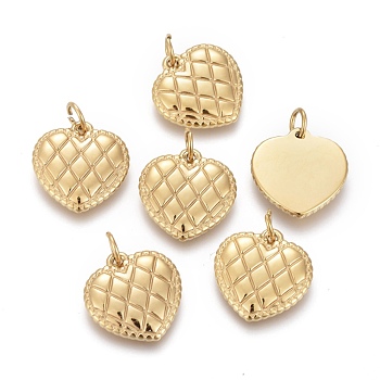 Ion Plating(IP) 304 Stainless Steel Pendants, with Jump Ring, Textured, Heart, Golden, 15x14.5x2mm, Hole: 3.6mm