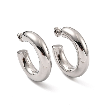 304 Stainless Steel Stud Earrings for Women, C-Shaped, Stainless Steel Color, 34.5x7.8mm, Pin: 0.7mm