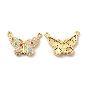 Brass Micro Pave Clear Cubic Zirconia Connetor Charms, with Enamel, Butterfly, Golden, 16x23.5x2.5mm, Hole: 1mm