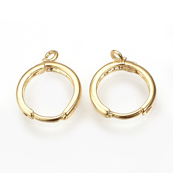 Brass Huggie Hoop Earring Findings, with Horizontal Loop, Nickel Free, Real Gold Plated, Real 18K Gold Plated, 15.5x13.5x2mm, Hole: 1.5mm, Pin: 1mm