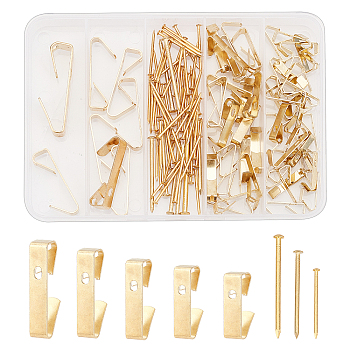 Frame Hook Accessories Set, Picture Hanger, with Hook and Nail, Light Gold, 45.5x9.2x15mm, Hole: 5~6x3.5mm