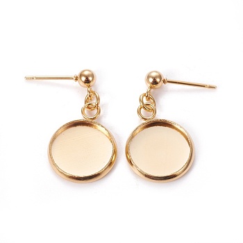 304 Stainless Steel Stud Earring Settings, Golden, 25mm, Pin: 0.9mm, Tray: 12mm