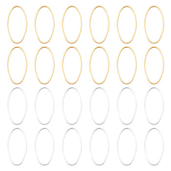 24Pcs 2 Colors Brass Linking Rings, Cadmium Free & Lead Free, Long-Lasting Plated, Oval, Golden & Silver, 16x8x1mm, Inner Diameter: 15x7.5mm, 12pcs/color