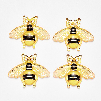 Transparent Acrylic Pendants, with Plated Bottom, Bees, Yellow, 26.5x32.5x4mm, Hole: 1mm