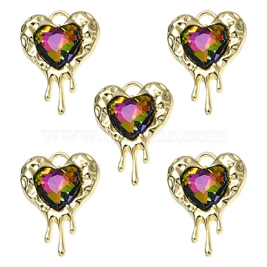 Light Gold Colorful Heart Alloy+Glass Pendants