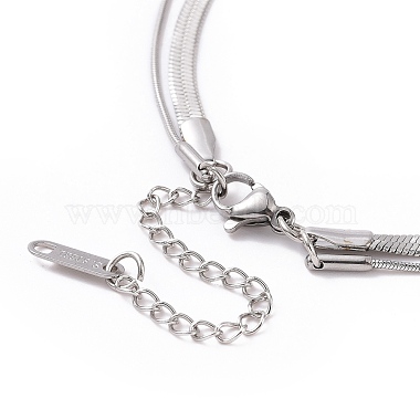 316 Stainless Steel Round Snake and Herringbone Chains Double Layer Necklace for Women Men(NJEW-C025-01P)-3