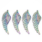 Rack Plating Rainbow Color Alloy Big Pendants, with Crystal Rhinestone, Cadmium Free & Nickel Free & Lead Free, Wing Charms, 108x38x3mm, Hole: 2mm(PALLOY-N163-172A)