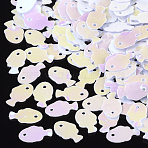 Ornament Accessories, PVC Plastic Paillette/Sequins Charms, Fish, Plum, 8x5x0.3mm, Hole: 0.8mm, about 25000pcs/500g(PVC-T003-01M)
