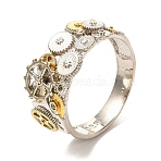Geometry with Gear Finger Ring for Men Women, Creative Alloy Wide Band, Golden & Stainless Steel Color, US Size 9(18.9mm)(RJEW-O047-04ASG)