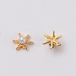 Alloy Cabochons, Starfish with Imitation Pearl, Nail Art Decoration Accessories, Light Gold, 5x6x3mm(MRMJ-WH0071-78)