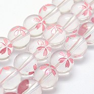 Grade A Natural Quartz Crystal Beads Strands, Round with Sakura, Pink, 12mm, Hole: 1mm, about 32pcs/strand, 15.7 inch(G-K285-30-12mm)