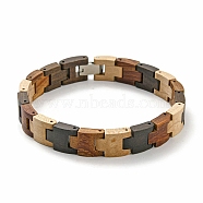 Wooden Watch Band Bracelets for Women Men, with 304 Stainless Steel Clasp, Colorful, 9-1/8 inch(23cm)(BJEW-M306-02P)