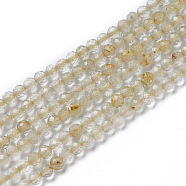 Natural Gold Rutilated Quartz Beads Strands, Faceted, Round, Gold, 3~3.5x2.5~3mm, Hole: 0.3mm, about 114~141pcs/strand, 15.1~16.4 inch(38.4~41.8cm)(G-F596-25B-3mm)