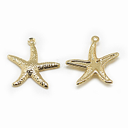 Brass Pendants, Starfish/Sea Stars, Real 18K Gold Plated, 22x21x2mm, Hole: 1mm(X-KK-N200-051)