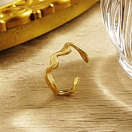 Wave Stainless Steel Cuff Rings, Open Finger Rings, Real 18K Gold Plated, 22x22mm(LC5110-1)