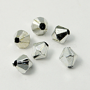 Silver Plating Acrylic beads, Bicone, Silver Color, about 5mm wide, 5mm long, hole: 1mm, about 8000 pcs/500g(PL717-2)