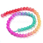 Spray Painted Crackle Glass Beads Strands, Gradient Color, Segmented Multi-color Beads, Round, Orange, 8mm, Hole: 1mm, about 48pcs/strand, 14.96 inch(38cm)(DGLA-C002-8mm-09)