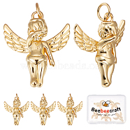 Angel Brass Pendants, with Jump Rings, Cadmium Free & Nickel Free & Lead Free, Real 18K Gold Plated, 20.5x18x7.5mm, Hole: 3.4mm, about 6pcs/box(KK-BBC0005-25)