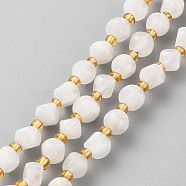 Natural Rainbow Moonstone Beads Strands, with Seed Beads, Six Sided Celestial Dice, Faceted, 6~6.5x6~6.5mm, Hole: 1mm, about 26pcs/strand, 7.99 inch(20.3cm)(G-A030-B34-6mm-A)