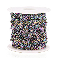 Ion Plating(IP) 304 Stainless Steel Cable Chains, Textured, Unwelded, with Spool, Rainbow Color, 66x61mm, 4x3.2x0.6mm, about 65.61 Feet(20m)/roll(CHS-D028-04M-A)
