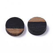 Resin & Wood Cabochons, Flat Round, Black, 10x2.5~4mm(RESI-S358-70-H30)