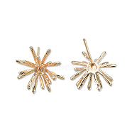 Brass Stud Earring Findings, for Half Drilled Beads, Cadmium Free & Nickel Free & Lead Free, Flower, Real 18K Gold Plated, 16x15.5mm, Pin: 0.8mm and 1mm(for half drilled bead)(KK-N232-432)