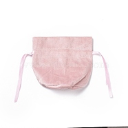 Velvet Jewelry Bags with Drawstring & Plastic Imitation Pearl, Velvet Cloth Gift Pouches, Pink, 13.2x14x0.4cm(TP-CJC0001-03C)