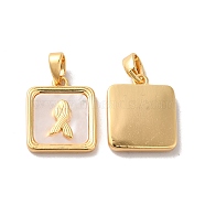 Natural Shell Square Charms, with Brass Findings, Real 18K Gold Plated, 15x13x3mm, Hole: 2x4mm(KK-M243-36G)