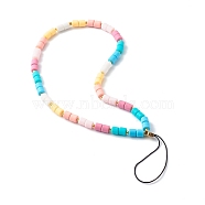 Handmade Polymer Clay Beaded Mobile Strap, for DIY Phone Case Decoration, with Brass Beads and Braided Nylon Thread, Star, Colorful, 26.5cm(HJEW-JM00513)