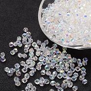 Imitation Crystallized Glass Beads, AB Color, Faceted, Bicone, Clear AB, Size: about 4mm in diameter, 3.5mm thick, hole: 1mm, about 720pcs/bag.(G22QT032)