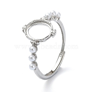 Adjustable 925 Sterling Silver Ring Components, with Shell Pearl, For Half Drilled Beads, Real Platinum Plated, 1.3~2.7mm, Inner Diameter: 16.4mm(STER-K179-13P)