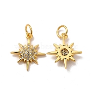 Rack Plating Eco-Friendly Brass Micro Pave Cubic Zirconia Pendants, with Jump Ring, Long-Lasting Plated, Lead Free & Cadmium Free, Sparkling Star Charm, Real 18K Gold Plated, 15.5x13.5x3mm, Hole: 3.5mm(KK-A177-09G)
