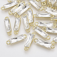 Light Gold Plated Alloy Links connectors, with Glass, Faceted, Rectangle, Clear, 22x5.5x4mm, Hole: 1.8mm(PALLOY-N150-11)