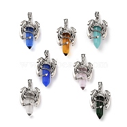 Bullet Shape Glass Pendants, with Rack Plating Antique Silver Tone Alloy Dragon Pendant Bail, Cadmium Free & Lead Free, Mixed Color, 39~41x24~25x13~14mm, Hole: 4x8mm(G-B042-05P)