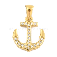 Ion Plating(IP) 304 Stainless Steel Micro Pave Cubic Zirconia Pendants, Anchor Charm, Golden, 18x16x2.5mm, Hole: 3x6mm(STAS-D112-03G-10)