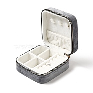 Square Velvet Jewelry Zipper Boxes, Portable Travel Jewelry Storage Case with Alloy Zipper, for Earrings, Rings, Necklaces, Bracelets Storage, Light Grey, 10x9.5x4.7cm(VBOX-C003-01D)