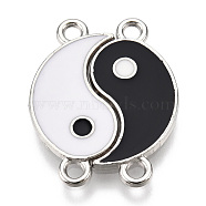 Alloy Enamel Links Connectors, Yin Yang, Black & White, Platinum, 22x10x1mm, Hole: 1.8mm(PALLOY-N153-25-RS)