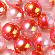 UV Plating Rainbow Iridescent Opaque Acrylic Beads, Two Tone, Round, Red, 17.5mm, Hole: 2.7mm(OACR-C007-01E)