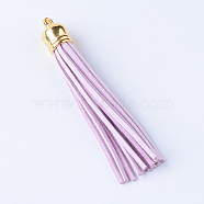 Faux Suede Tassel Pendant Decorations, with CCB Plastic Cord Ends, Golden, Plum, 84~89x11.5~12mm, Hole: 2.5mm(FIND-T003-A25)