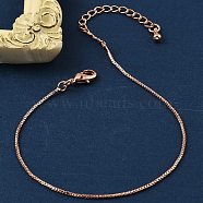 Rack Plating Brass Box Chain Bracelets for Women, Cadmium Free & Lead Free, 901 Stainless Steel Clasp, Long-Lasting Plated, Rose Gold, 6-3/4 inch(17cm)(BJEW-G735-02RG)